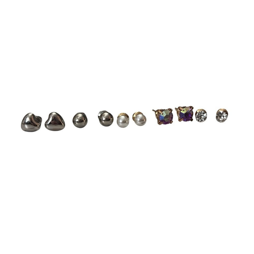 5-Piece Stud Earrings Set Heart Faux Pearl Rhinestone
